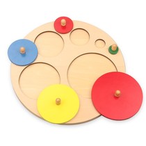 Wooden montessen sensory teaching aids geometric puzzle panels early childhood children round hand grip 0-3 year old toy
