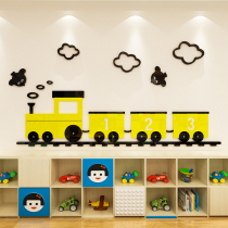 Small train 3d three-dimensional wall stickers cartoon childrens room bedroom wall decoration kindergarten background wall classroom layout