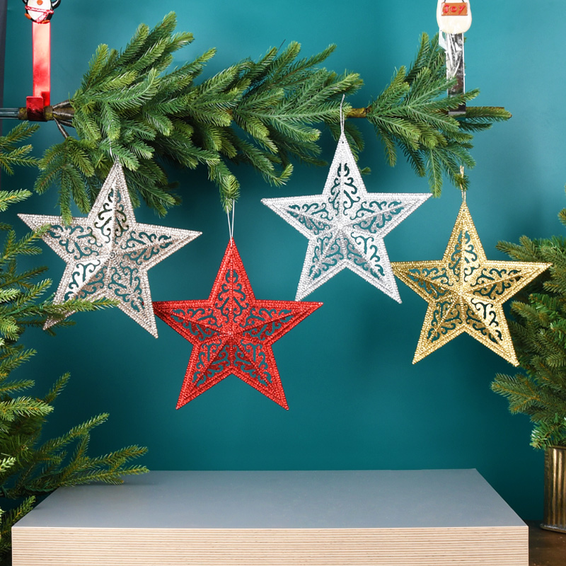 Christmas Tree Decoration Items Christmas Stars Pendant 26CM Plastic Pink Pentagram Hanging Accessories 2D pentagram hanging ornament-Taobao