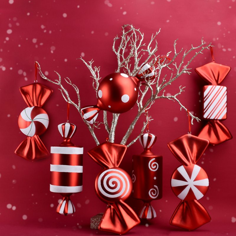 Christmas decoration 40CM long red and white painted candy hanging Wedding New Year decoration supplies Candy decoration supplies