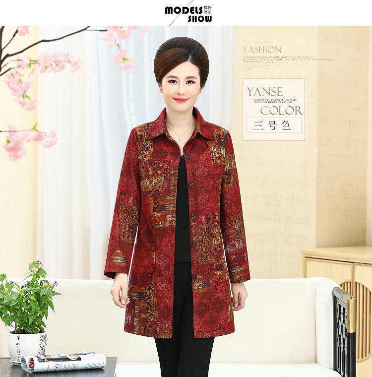 Phụ nữ trung niên mùa xuân và mùa thu áo sơ mi dài tay mới rộng kích thước lớn váy mẹ áo gió dày áo nữ áo khoác trung niên nữ