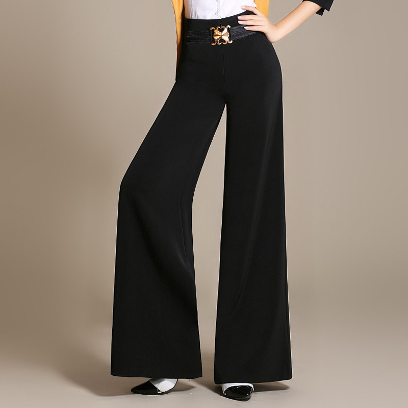Spring and summer high waist wide leg pants women's thin fat legs big feet flared pants Dancing culottes drooping wide pants long pants
