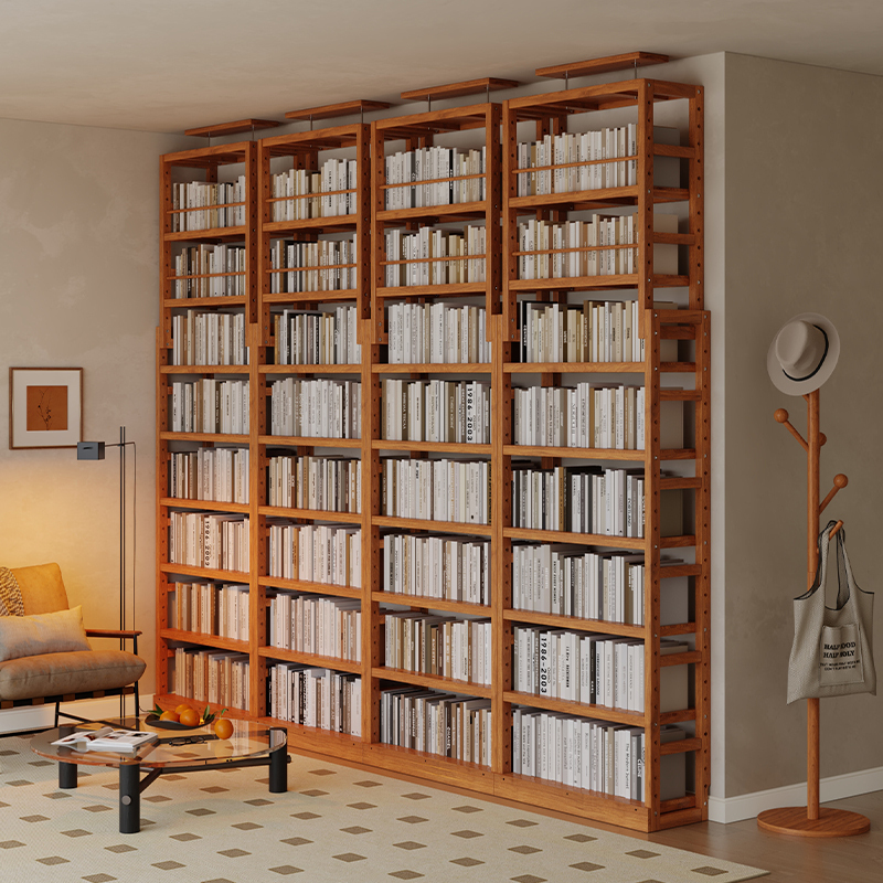 Solid Wood Bookshelf, Floor-To-Ceiling Storage Rack, Wall-To-Ceiling, Full Wall, Living Room Reading Bookcase, Partition, Multi-Layer Shelf