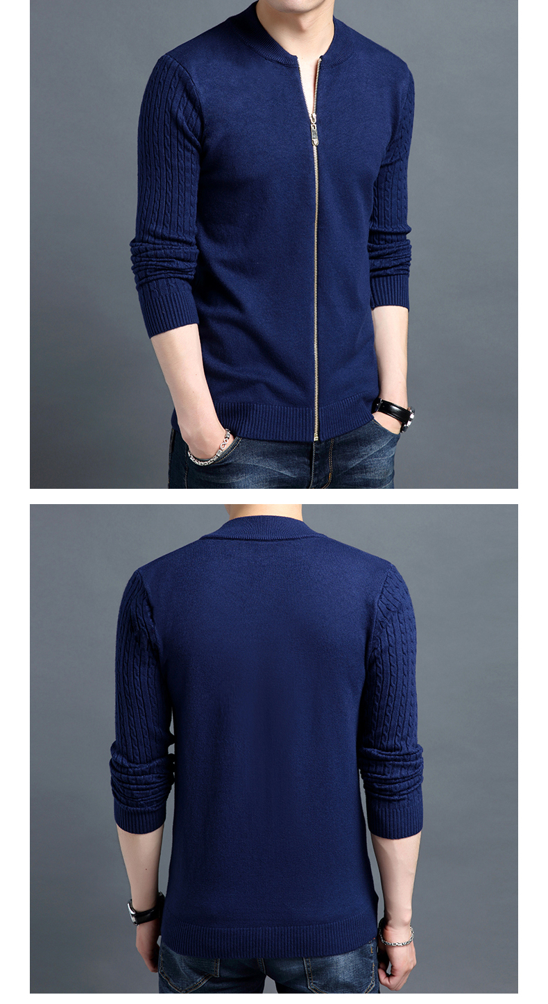 Mùa thu nam áo len mỏng đứng cổ áo cardigan áo len mỏng áo khoác thanh niên dệt kim nam làn sóng Hàn Quốc hoodie nam