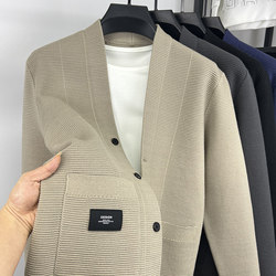 Spring and autumn men's sweater cardigan V-neck buttoned sweater jacket trendy slim youth solid color casual top