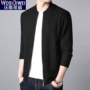 Áo len nam mùa thu áo len cardigan mỏng phần cổ áo khoác nam áo khoác đồng phục bóng chày Hàn Quốc xu hướng màu rắn - Hàng dệt kim áo len nam hàn quốc