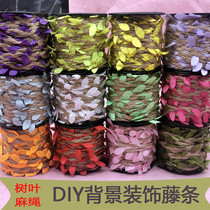 Colorful leaves Hemp Rope Nursery Ring Tron Forest Background Rattan decorated with green rope Artisanal Diy Material