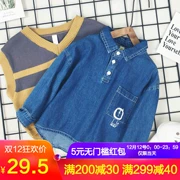 Mẹ nấu cháo 18 mùa thu phiên bản Hàn Quốc của bé trai sơ mi denim giản dị trong áo sơ mi trẻ em thủy triều