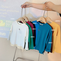 Male and female children cotton skin-friendly comfortable base shirt 2021 autumn new small children loose Korean version of round neck T-shirt