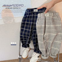 Boys Korean version of college style lattice pants 2021 autumn new children temperament Joker casual pants baby pants