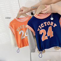Boys Korean version of sports fake two jerseys sweater 2021 autumn new small children foreign-style jumper tide