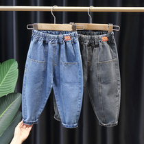 Boy jeans spring autumn 2021 new Korean version Childrens pants loose foreign pistachio baby spring child long pants tide