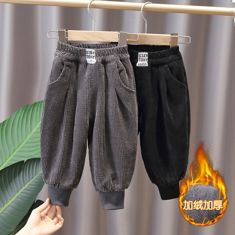 Boys' fleece pants autumn and winter children's thickened corduroy trousers baby corduroy pants children's outerwear winter clothes tide