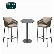 Casual Rattan Chic Backrest Bar Chair Aluminum Alloy Outdoor High Foot Chair Nordic Vines Bar Chair Bar Chair Retro Bench