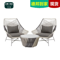 Balcony small table and table Nordic rattan chair Three sets of rattan choreography creativity light and luxurious light room outdoor table and chairs casual tea table and chairs