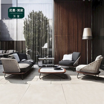 Outdoor Rattan sofa Courtyard Villa waterproof sunscreen Balcony Rattan SOLID WOOD COMBINED GARDEN OUTDOOR LEISURE FURNITURE