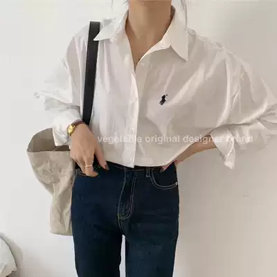 Vegetable Korea Dongdaemun 2020 spring new simple and all-match temperament polo top embroidered shirt women