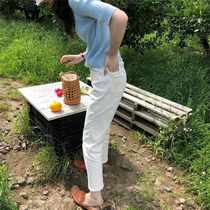 One day white jeans women autumn clothes 2019 new students Korean version of loose wide legs high waist father pants