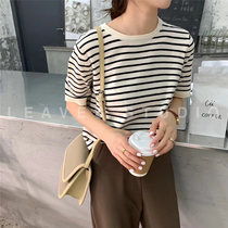 LEAVES striped round neck loose T-shirt women casual short sleeve wild 2020 spring new top chic women