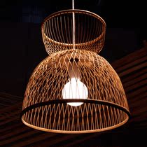Nature Home Original Double Bowl Chandelier Chinese Simple Living Room Study Restaurant Tea Room Bamboo Wire Lamp Bedroom Decoration Weaving