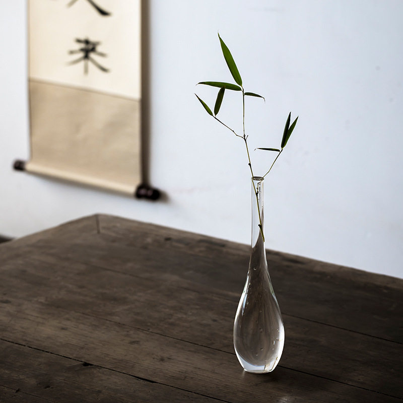 Naturalist manual retro Chinese Zen simple glass vase flower arrangement transparent kwan-yin bottle desktop home flower ware
