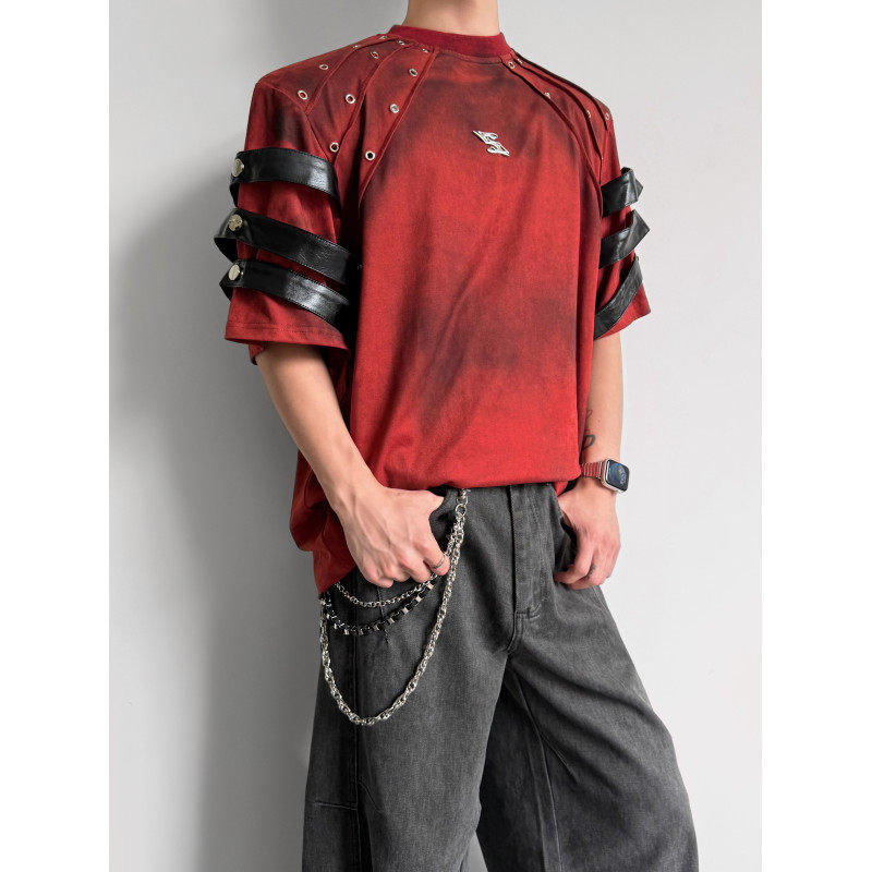 2026 Heavy-Duty Strap Rivet Hand-Painted Graffiti Punk Style Niche Deconstructed T-Shirt Short-Sleeve Top Dark Style 2026 Heavy-Duty Strap Rivet Hand-Painted Graffiti Punk Style Niche Deconstructed T-Shirt Short-Sleeve Top Dark Style