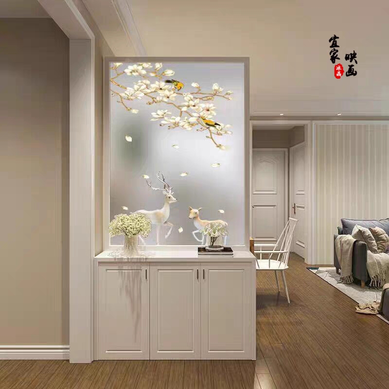 Modern painted art glass screen partition background wall translucent frosted double-sided entry wine cabinet tempered partition wall