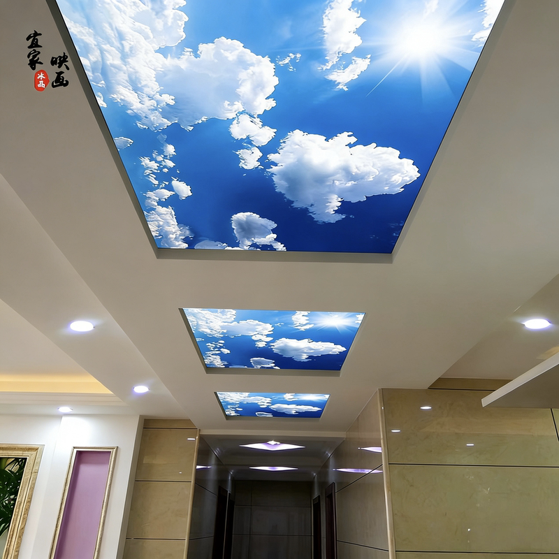 Acrylic Board 3D Stereo Blue Sky and White Clouds Art Glass Ceiling Decoration Aisle Entrance Elevator Translucent Ceiling Light