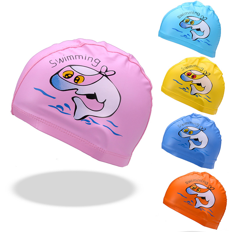 Children swimming hat waterproof fabric anti-slip PU coated boy girl child young professional training swimming cap