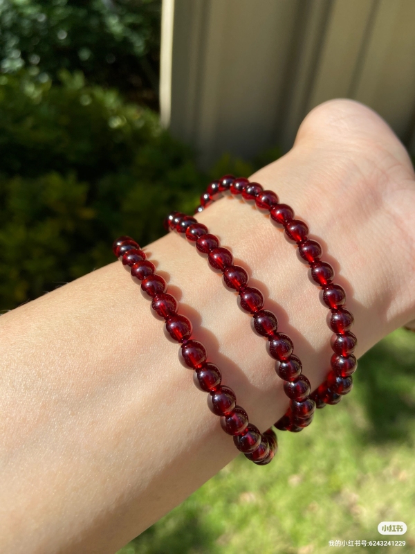 Natural Orange-Red Garnet Collection-Grade Single-Circle Bracelet Ruby Genuine Crystal Women's Stone