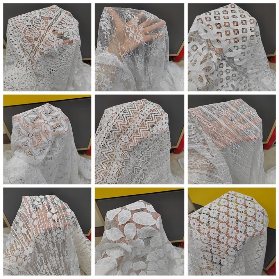 Lace fabric white beige lace fabric pastoral fresh striped curtain dance dessert table sofa cover