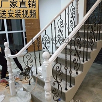 Solid wood staircase painted handrail wrought iron European Villa staircase guardrail home balcony simple handrail wrought iron guardrail