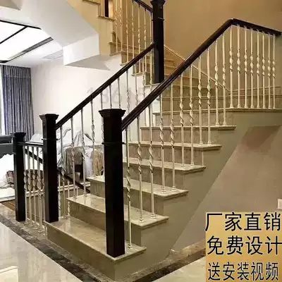 Iron stair handrail solid wood Villa fence home step indoor floor-to-ceiling window attic armrest balcony guardrail