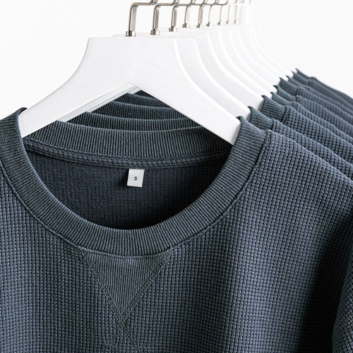 Премиум-серая темно-серая ночь, 220 г, тяжелая вафельная футболка с круглым вырезом и короткими рукавами, однотонная, простой топ с заниженными плечами для мужчин и женщин