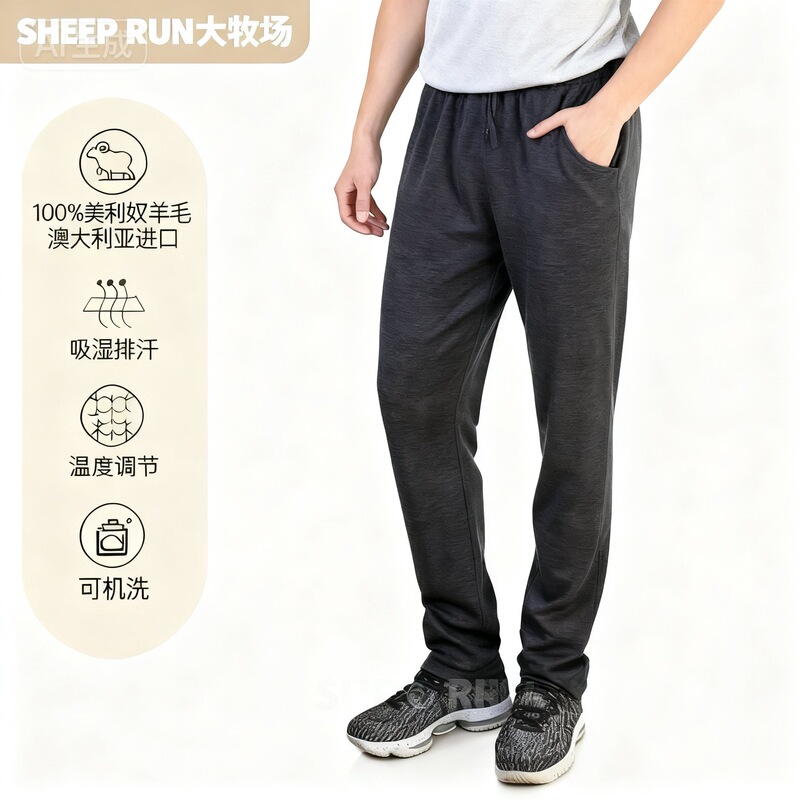 Sheep Run Ranch Merino Wool Men's Sports Casual Loose Knit Pants Straight-Leg Pants Moisture-Wicking and Sweat-Absorbing