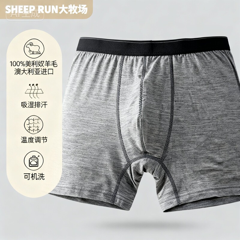 Sheep Run Ranch Merino Wool Men's High-Waisted Boxer Briefs Moisture-Wicking, Antibacterial and Deodorizing