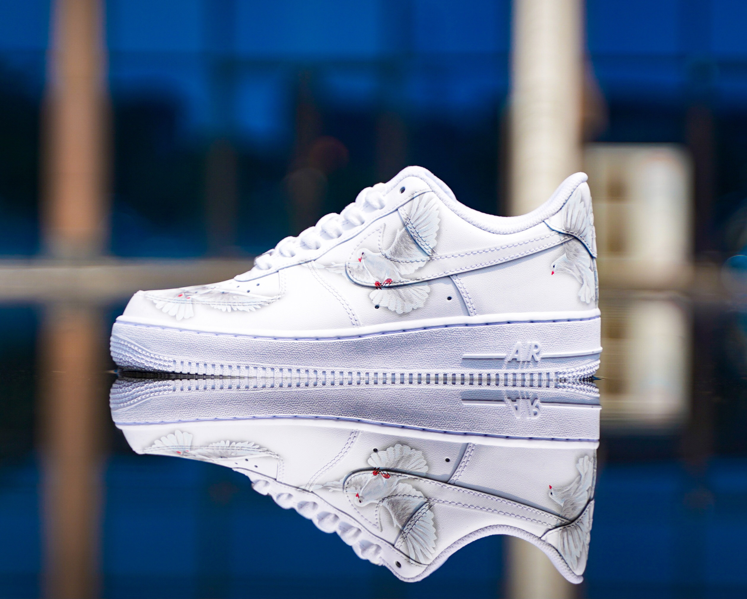 HZP flying man produced CUSTOM sneakers custom AF1 white pigeon theme trend DIY hand-painted