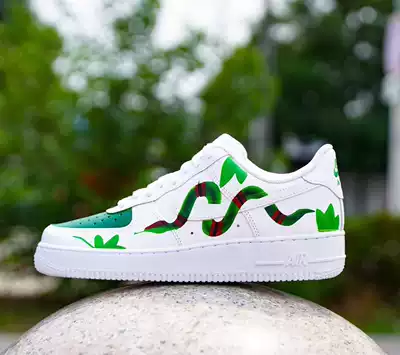 HZP man produced sneakers custom AF1 trendy versatile animal series green snake pattern DIY hand-painted service