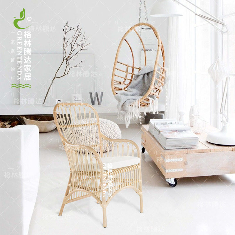 Green Tenten Day Style Vine Dining Chair Living-room Balcony Casual Rattan chair sofa Nordic simple rattan chair backrest rattan chair-Taobao