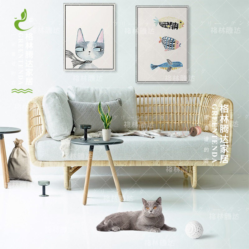 Green Tengda Norse Simple Rattan Sofa Chair Creative Japanese Leisure Rattan Chair Sofa Living Room Rattan Sofa