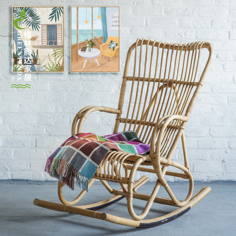 Green Tengdag Japanese style true rattan rocking chair sofa Adult sloth nap Lounge Chair Net Red-ins Balcony Rattan Chair