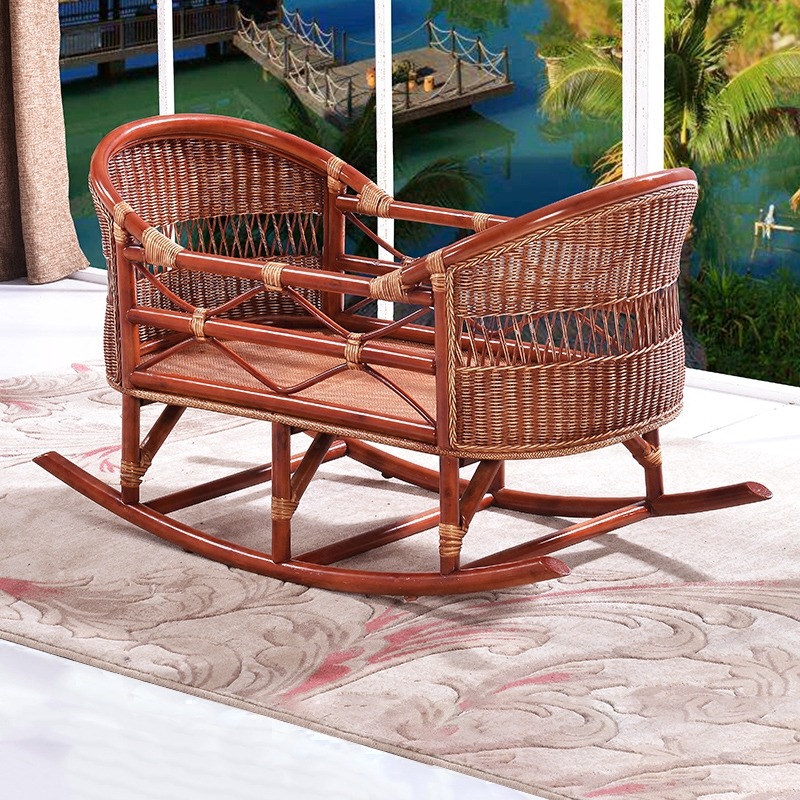 Greentengda Southeast Asia baby bed Rattan small cradle bed Baby rocking bed cradle sleeping basket Children's fence bed rattan