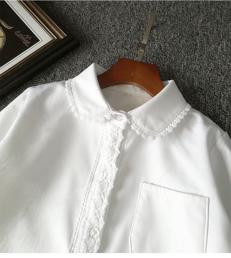 Mùa thu đông cô gái Hàn Quốc áo sơ mi trắng tay dài quần áo trẻ em áo sơ mi cotton trắng cộng với áo sơ mi ren nhung áo sơ mi trẻ em nam hàn quốc