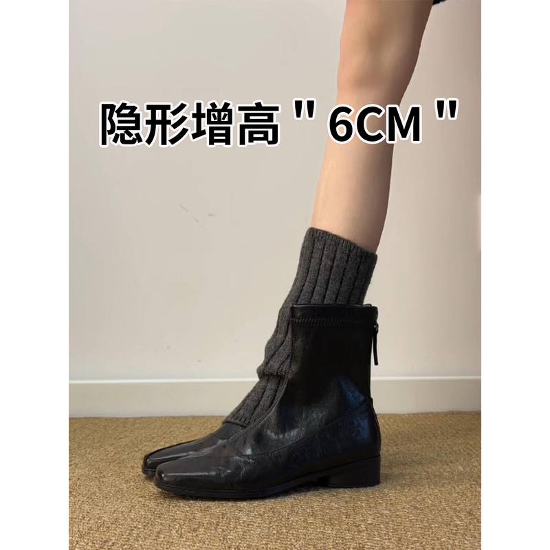 Black Boots with Retro Style, Height-Increasing for Petite Women, Slim Boots for Women, 2026 Spring New Style, Commuting Chunky Heel Elastic Short Boots