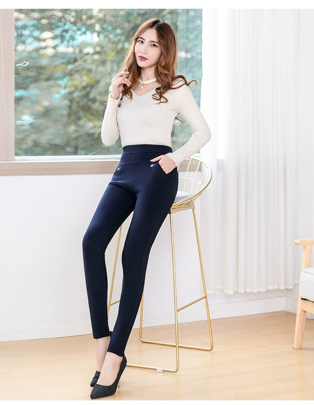 Mùa thu đông mặc quần legging mẹ quần cạp cao quần trung niên ấm áp cộng với quần nhung trung niên quần co giãn cỡ lớn