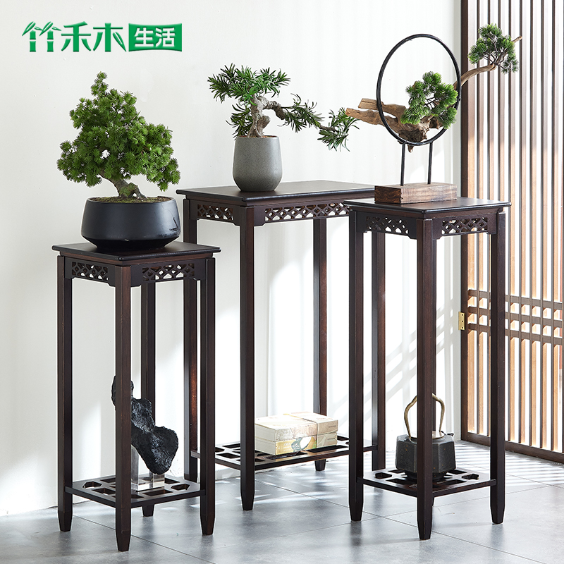 Flower shelf flower pot shelf Bonsai shelf Living room Gold Ge hanging Lanquet with double Nan Bamboo imitation ancient Chinese flower shelf