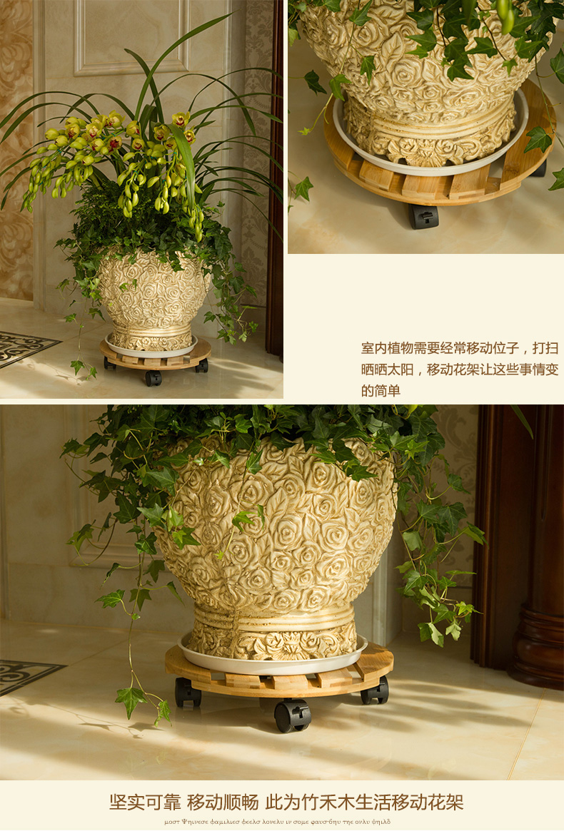 Tre Womu Life Mobile Hoa đứng Giá đỡ khung gầm Panto Universal Wheel Di chuyển Nan Tre Move Flower Pot Base - Kệ kệ trang trí