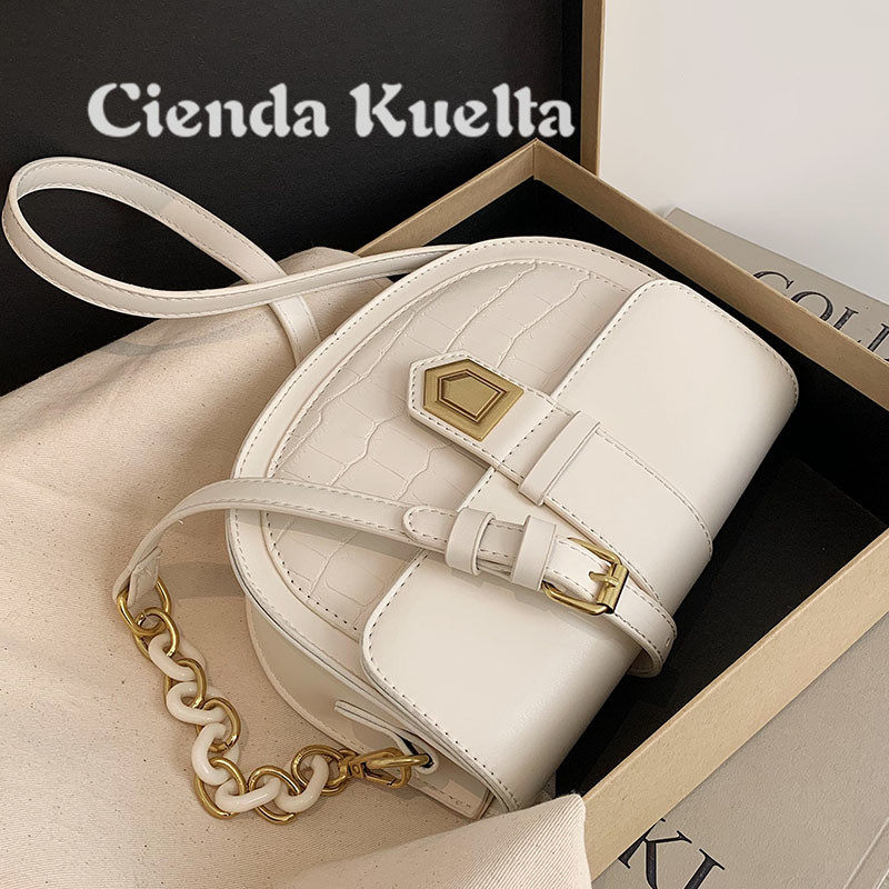 Cienda Kuelta bag girl 2021 new fashion skinny bag tide chain real leather saddle bag