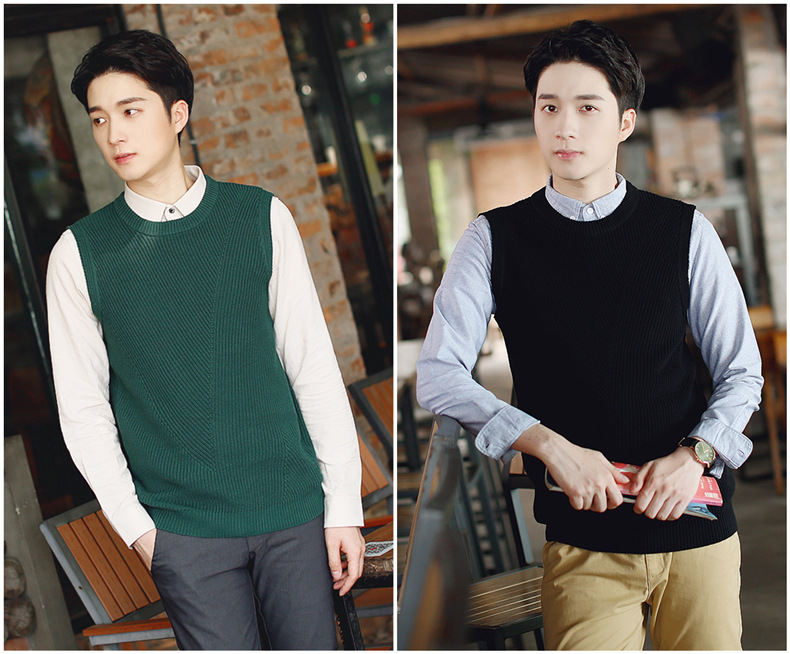 Áo len cổ lọ dày nam cổ tròn đan len vest mùa thu và mùa đông tóc vest vai thủy triều vest nam áo vest khoác nam