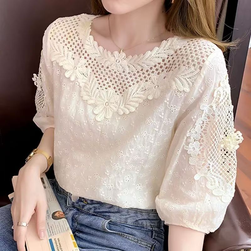 Plus-Size Hollow-Out Thin Summer 2025 New Casual T-Shirt with a Lazy Style Design
